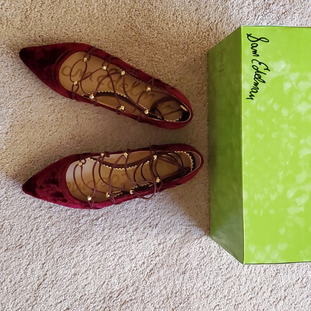 Sam Edelman Red Velvet Shoes with Gold studs